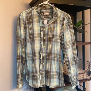 NWT Loft Button Down Plaid with Frill Top